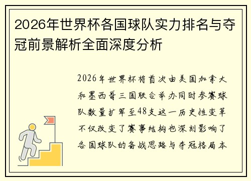2026年世界杯各国球队实力排名与夺冠前景解析全面深度分析 2026年世界杯各国球队实力排名与夺冠前景解析全面深度分析